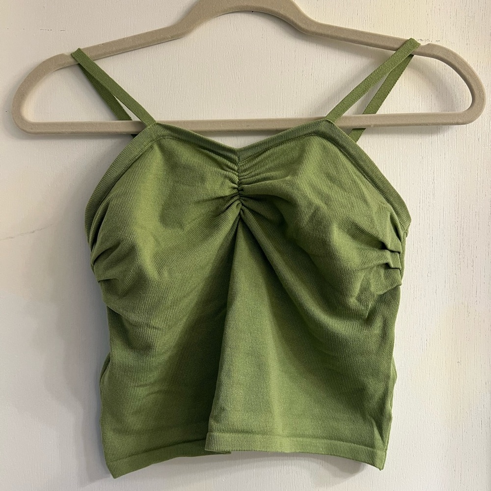 Green Ruched Tank Top Crop Top